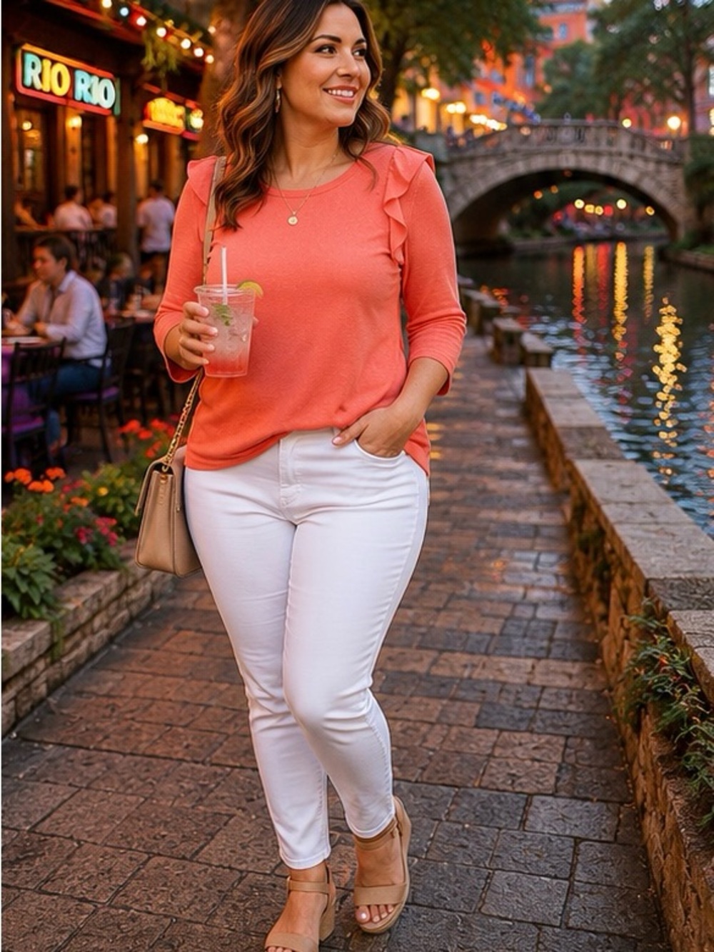Michelle McDowell Joanne Top Medium NWT Coral Ruffle 3/4 Sleeve